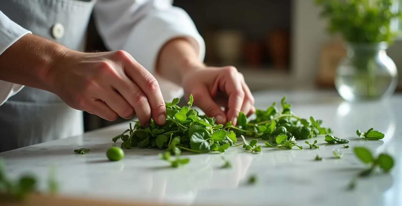 Mains expertes préparant des herbes aromatiques utilisées en cuisine et en soin